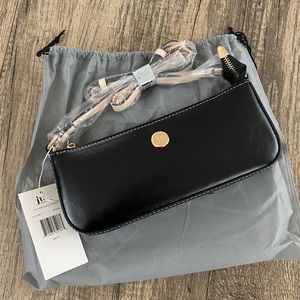 NWT Jessica Moore Black Textured Baguette Bag Purse with Dust Bag
